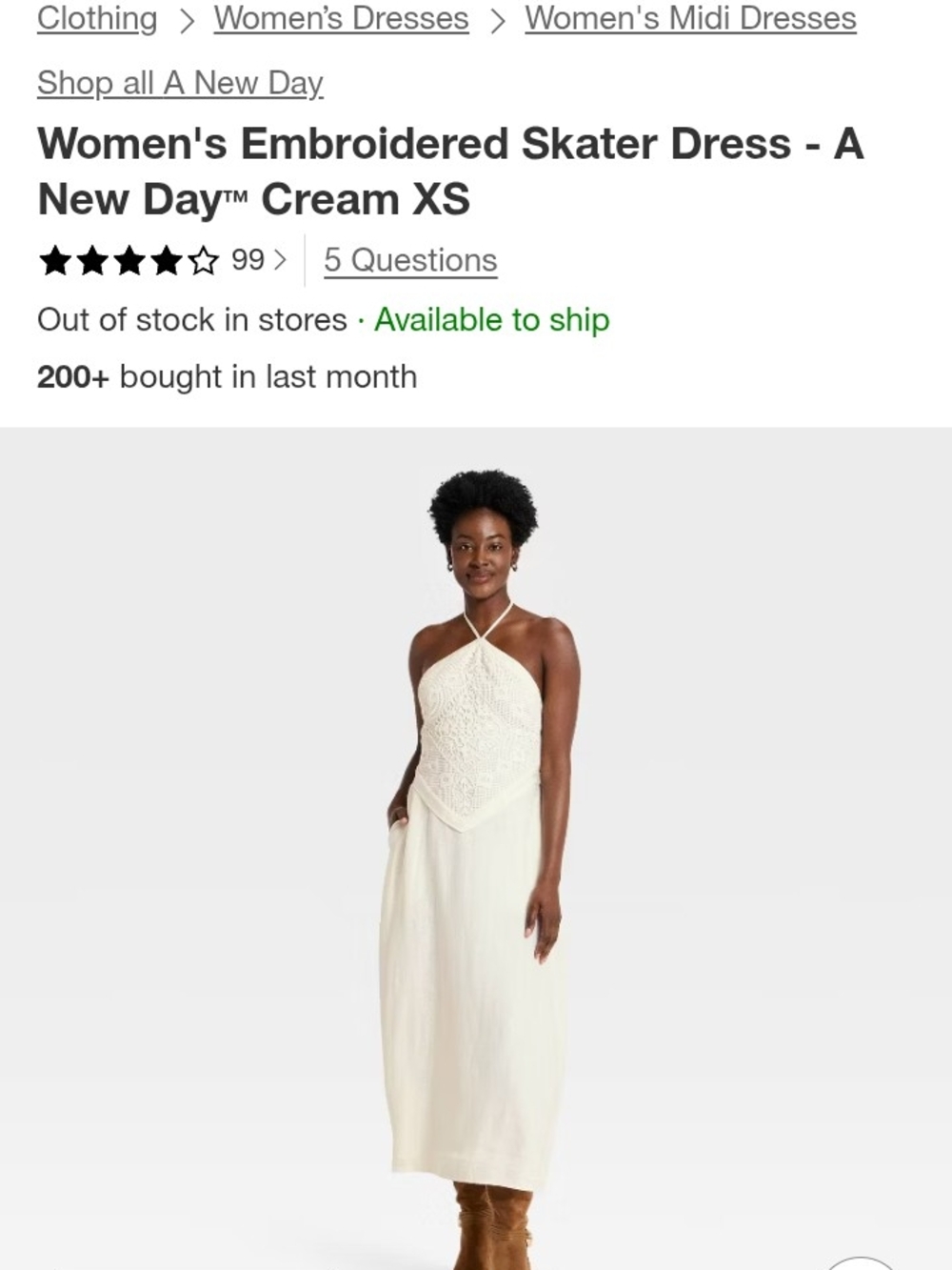a new day Cream Embroidered Halter Midi Dress